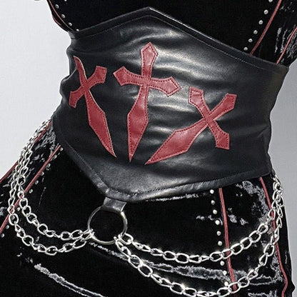 Gothic PU Leather Corset Shaper Belt with Chains Puppy's Aesthetics