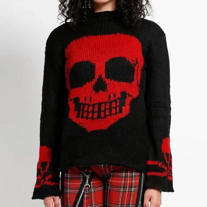 Gothic Red Skull Knitted Sweater Puppy's Aesthetics