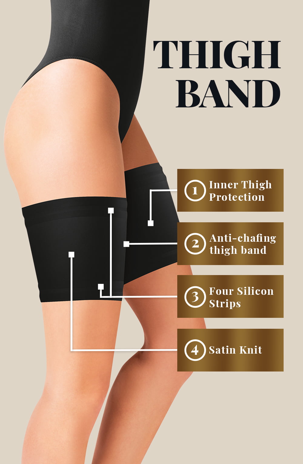 Satin Thigh Band Self-Supporting Elastic (Black)