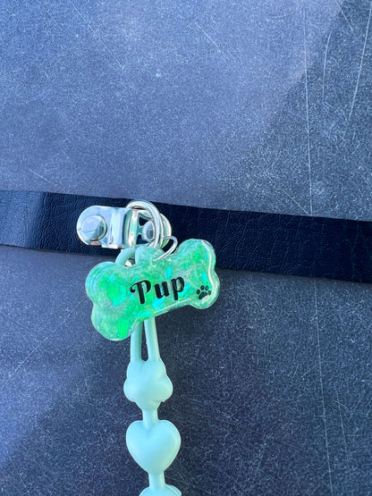 Adult Pacifier Choker - Green Pup Tag