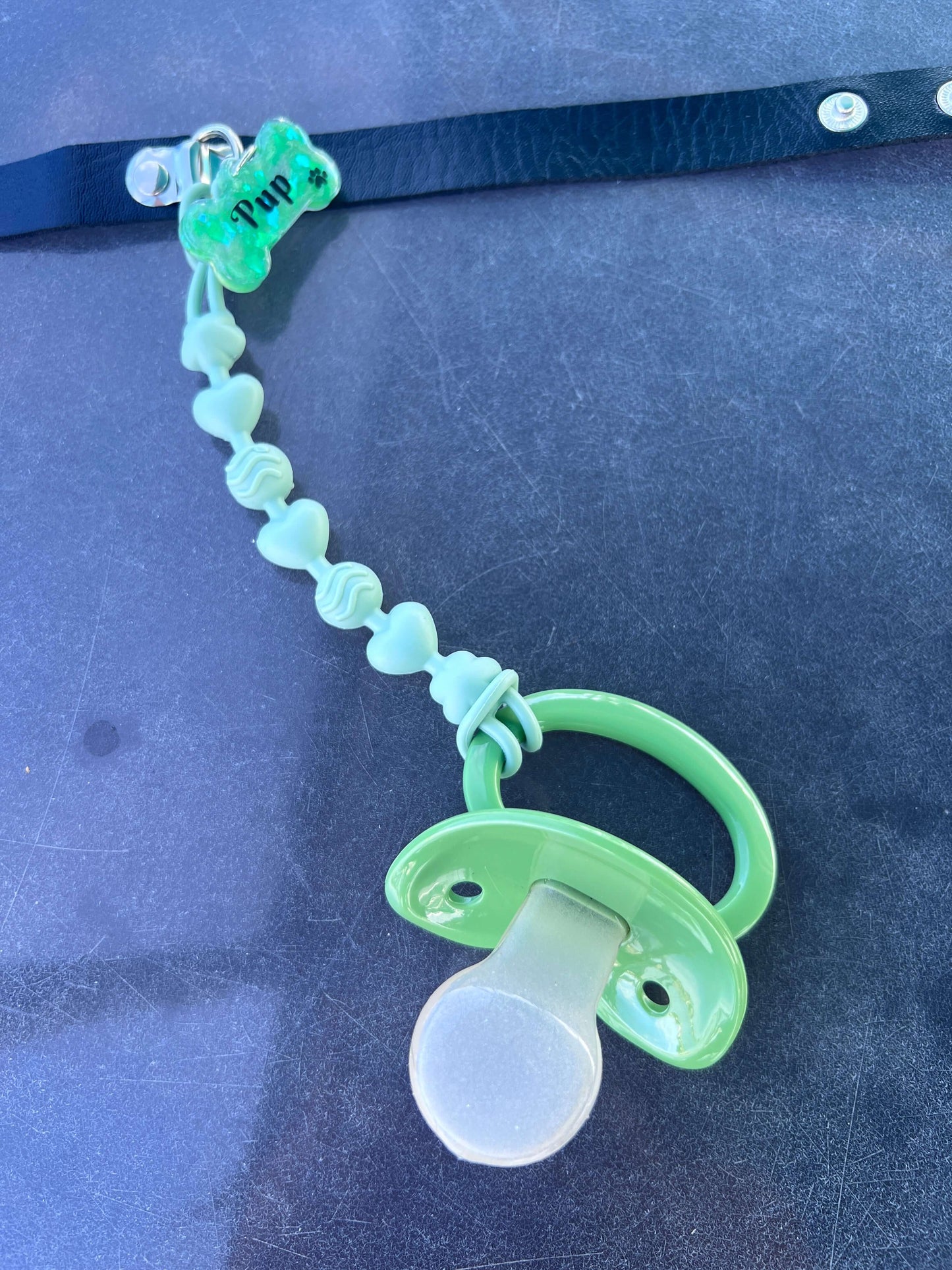 Adult Pacifier Choker - Green Pup Tag