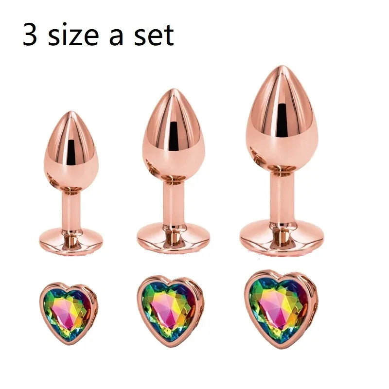 Heart-Shaped Crystal Metal Anal Set - Puppy's Aesthetics