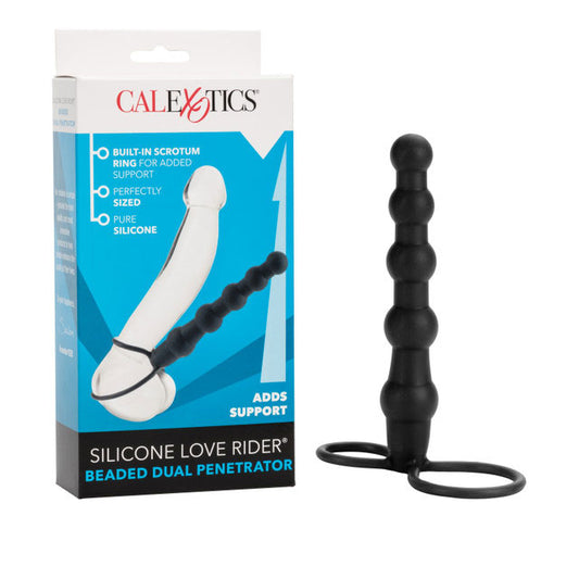 Silicone Love Rider Beaded Dual Stimulator - Black