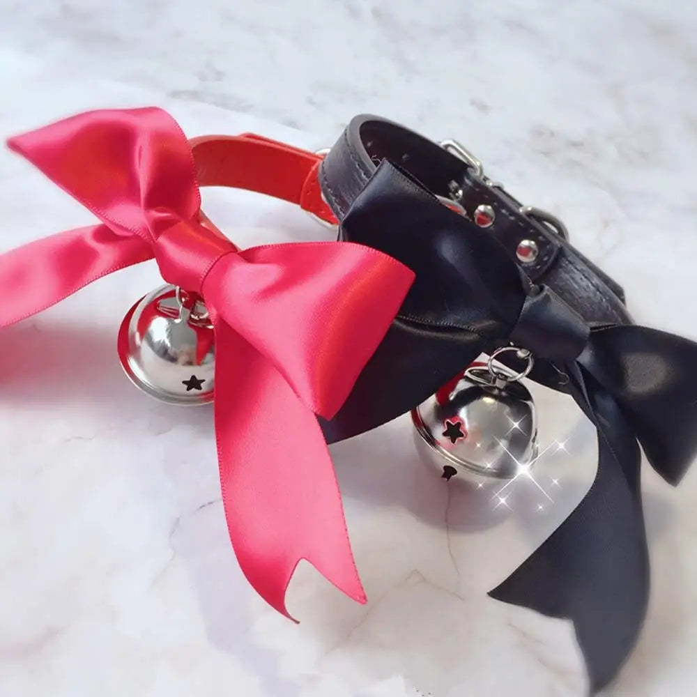 Cute Pink Ribbon Bell Collar + Leash (Colors)