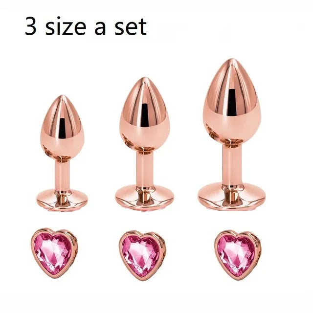 Heart-Shaped Crystal Metal Anal Set - Puppy's Aesthetics