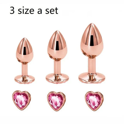 Heart-Shaped Crystal Metal Anal Set - Puppy's Aesthetics
