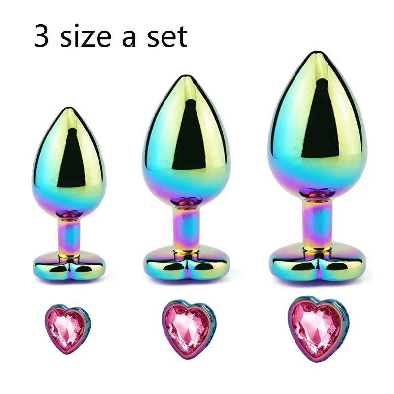 Heart-Shaped Crystal Metal Anal Set - Puppy's Aesthetics