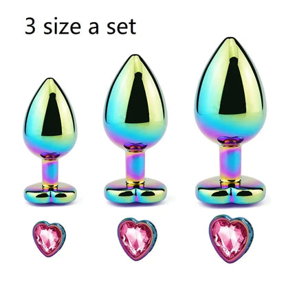 Heart-Shaped Crystal Metal Anal Set - Puppy's Aesthetics