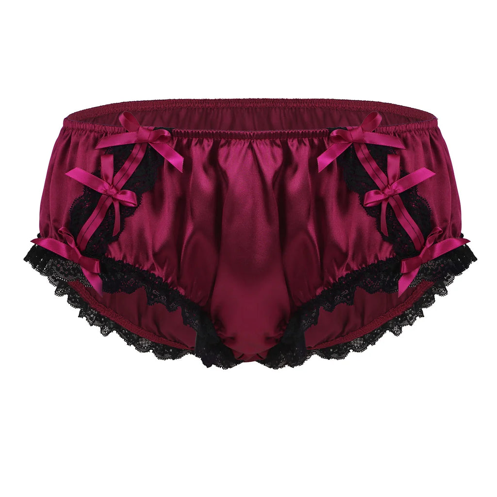 Sissy Underwear Shiny Satin Lace Ruffled Panties