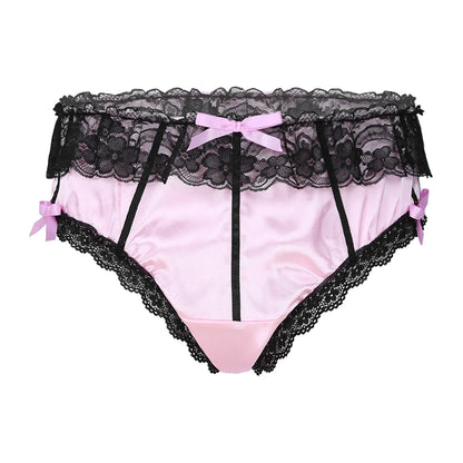 Sissy Underwear Shiny Satin Lace Ruffled Panties - Puppy's Aesthetics