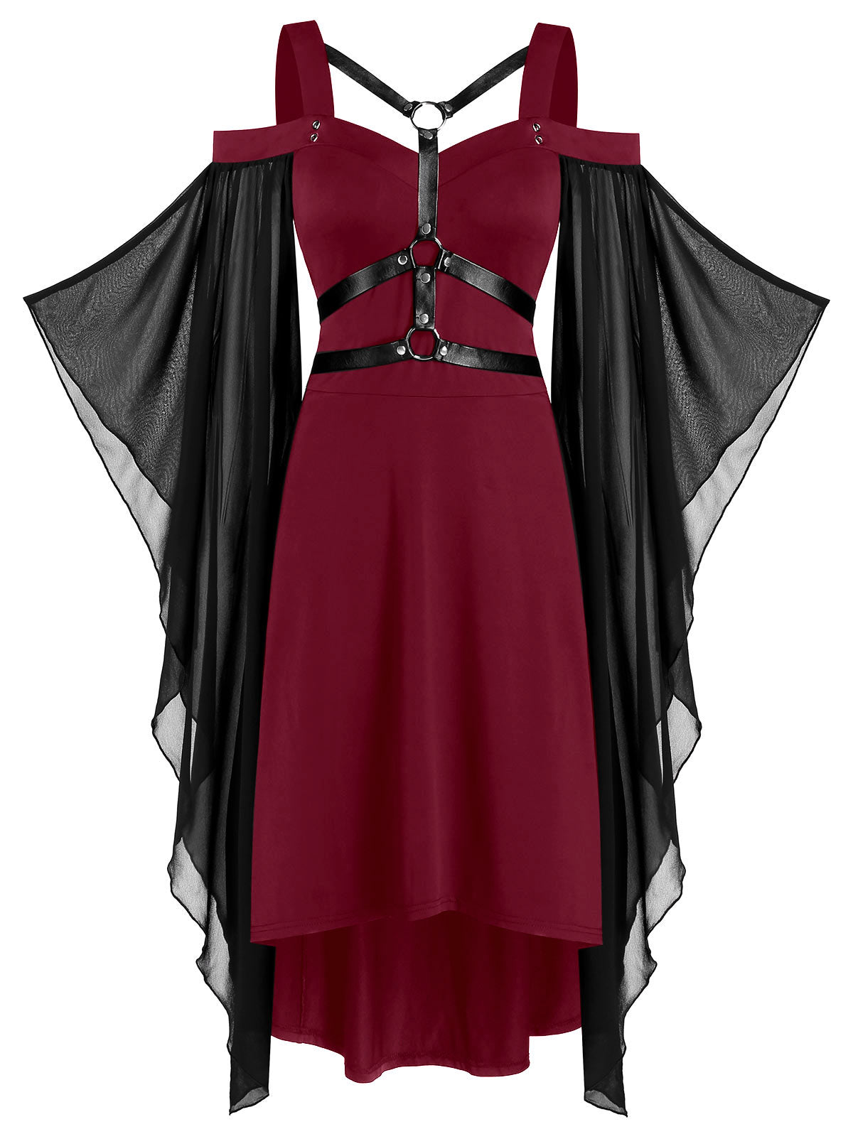 Plus Batwing Sleeve Lace-Up Harness Cold Shoulder Dress (Colors)
