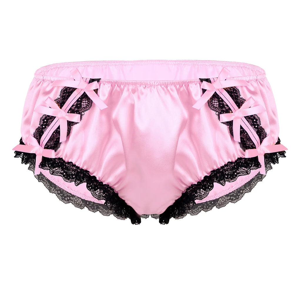 Sissy Underwear Shiny Satin Lace Ruffled Panties