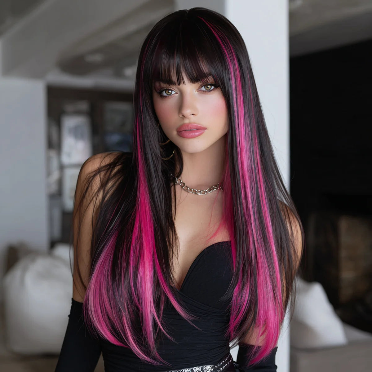 Midnight Rebel Straight Wig with Bangs (28 Inch)