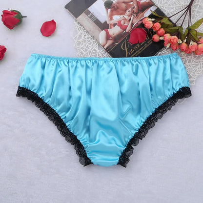 Sissy Underwear Shiny Satin Lace Ruffled Panties - Puppy's Aesthetics