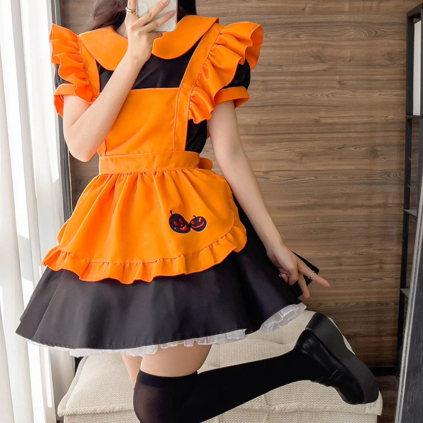 Halloween Embroidered Pumpkin Maid Plus Dress Puppy's Aesthetics