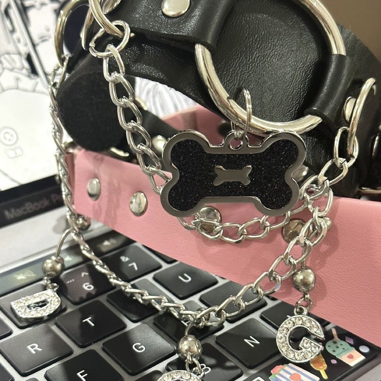 Harajuku Pink Leather Collar Bone Pendant Puppy's Aesthetics