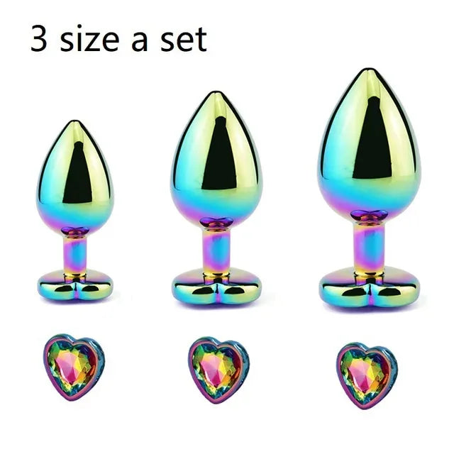 Heart-Shaped Crystal Metal Anal Set - Puppy's Aesthetics
