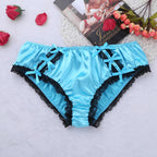 Sissy Underwear Shiny Satin Lace Ruffled Panties