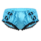 Sissy Underwear Shiny Satin Lace Ruffled Panties