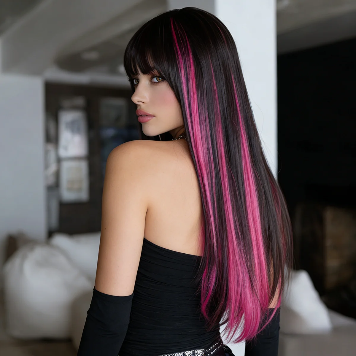 Midnight Rebel Straight Wig with Bangs (28 Inch)