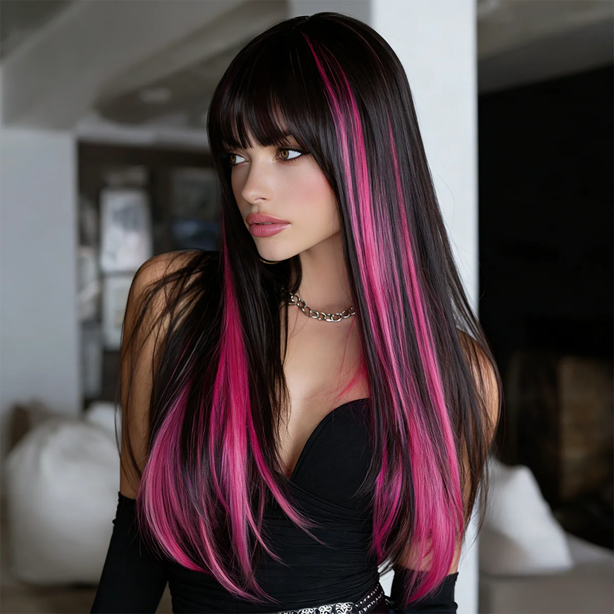 Midnight Rebel Straight Wig with Bangs (28 Inch)
