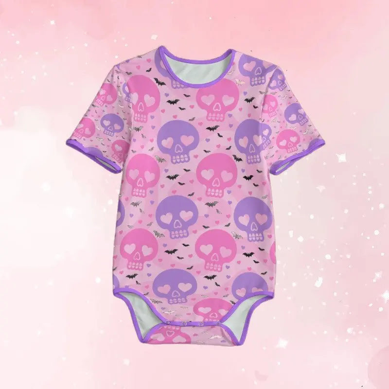 Heart Pastel Skulls Unisex Adult Onesie Bodysuit Puppy's Aesthetics