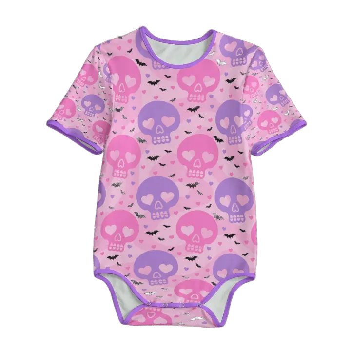 Heart Pastel Skulls Unisex Adult Onesie Bodysuit Puppy's Aesthetics