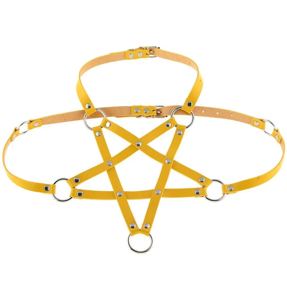 Hot PU Leather Pentagram Harness (Colors) Puppy's Aesthetics