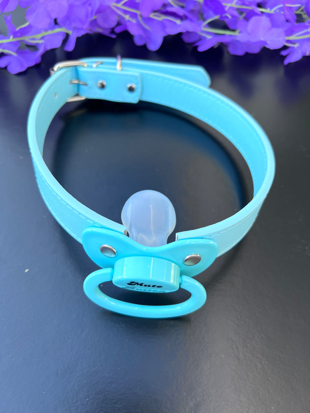 Mute Button Blue Pacifier Gag