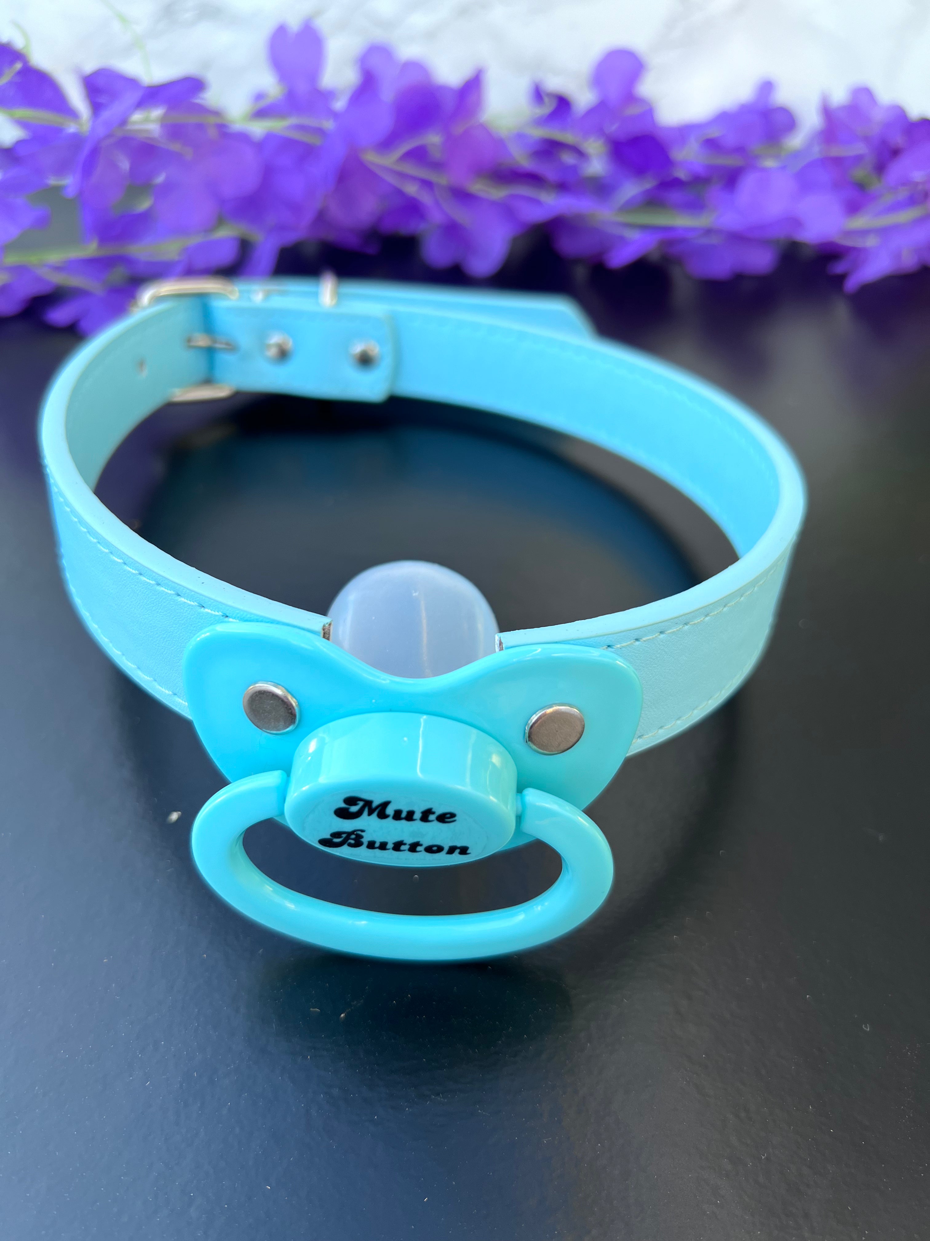Mute Button Blue Pacifier Gag
