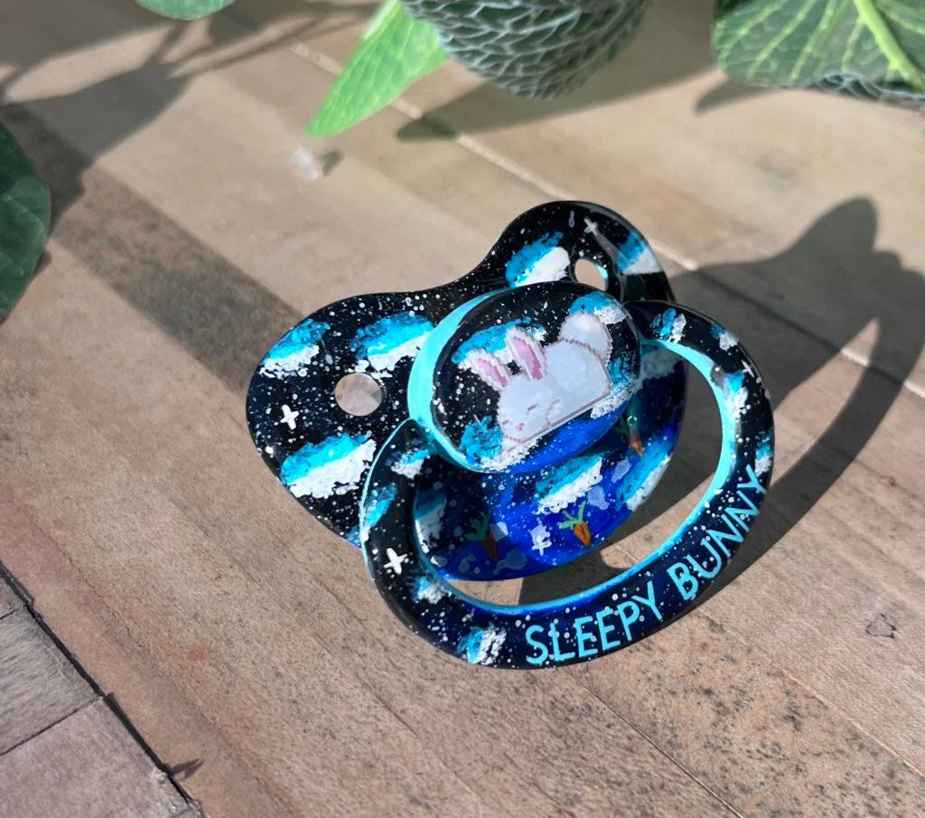 Hand Painted Adult Pacifier - Sleepy Bunny - Puppy's Aesthetics