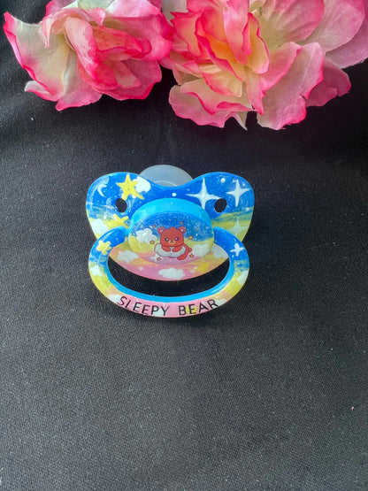 Hand Painted Adult Pacifier - Sleepy Bear - Puppy's Aesthetics