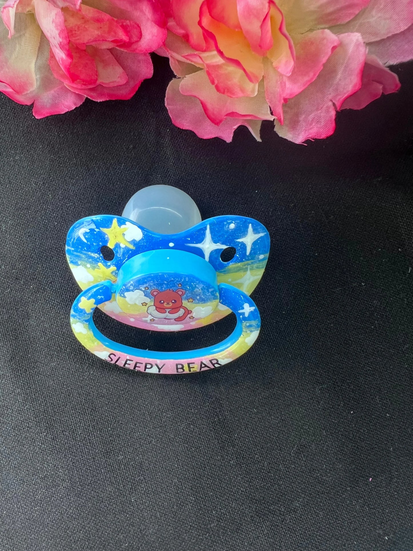 Hand Painted Adult Pacifier - Sleepy Bear - Puppy's Aesthetics