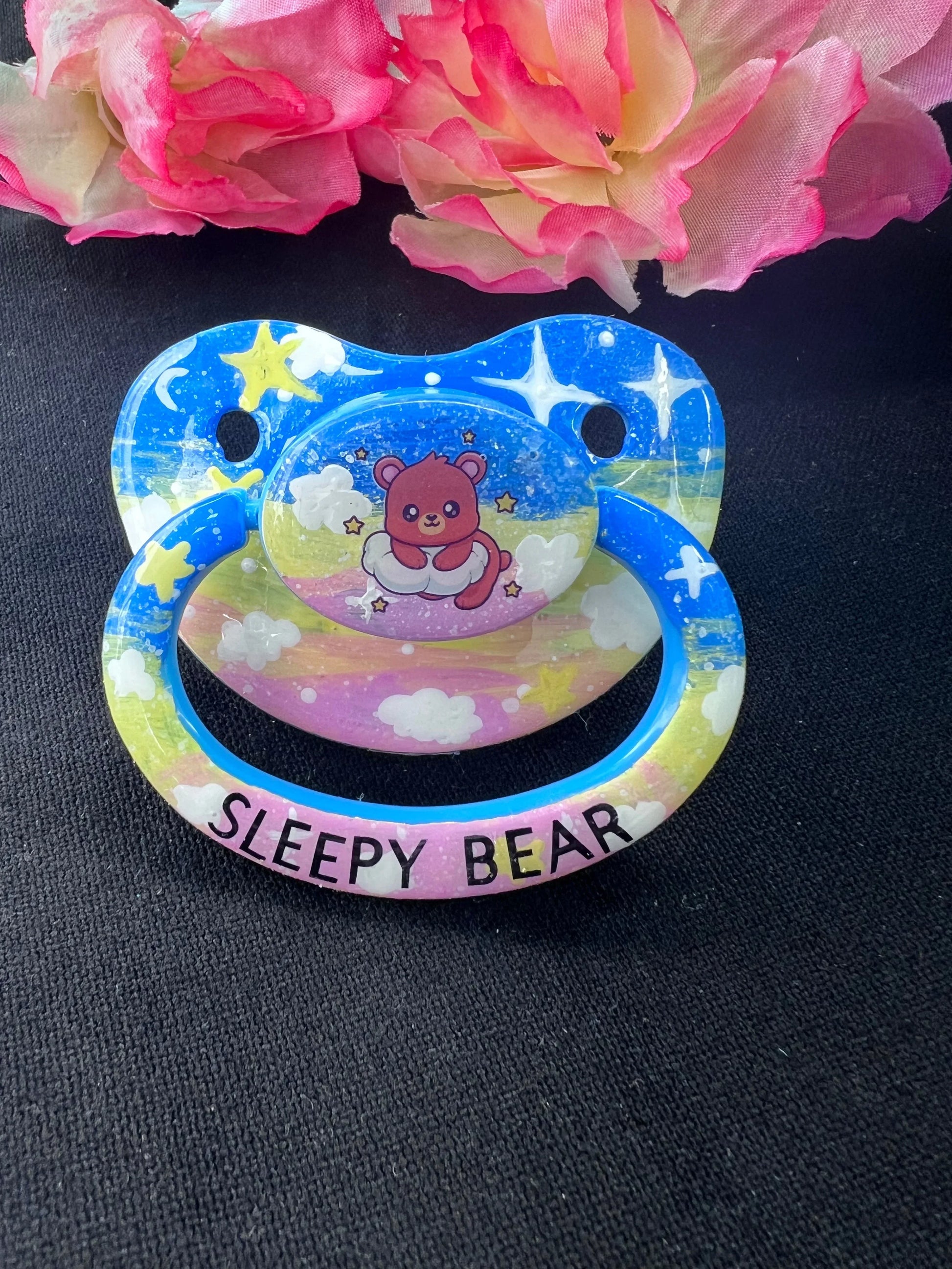 Hand Painted Adult Pacifier - Sleepy Bear - Puppy's Aesthetics