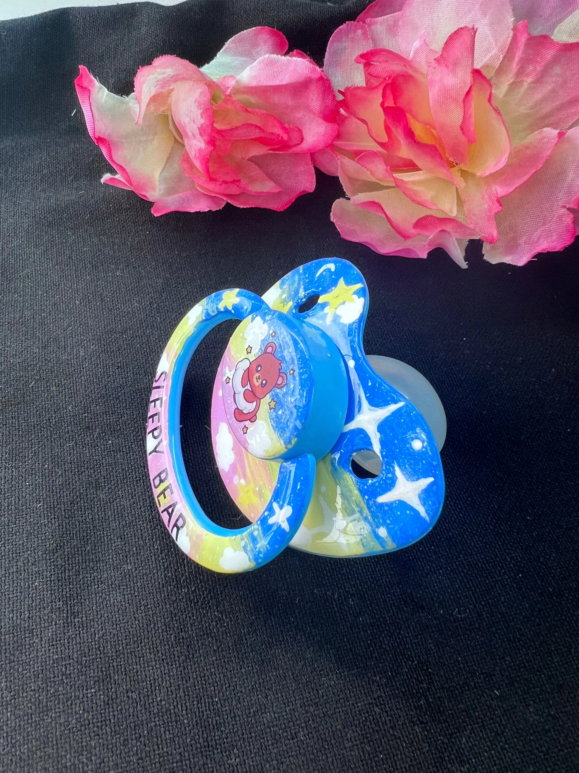 Hand Painted Adult Pacifier - Sleepy Bear - Puppy's Aesthetics