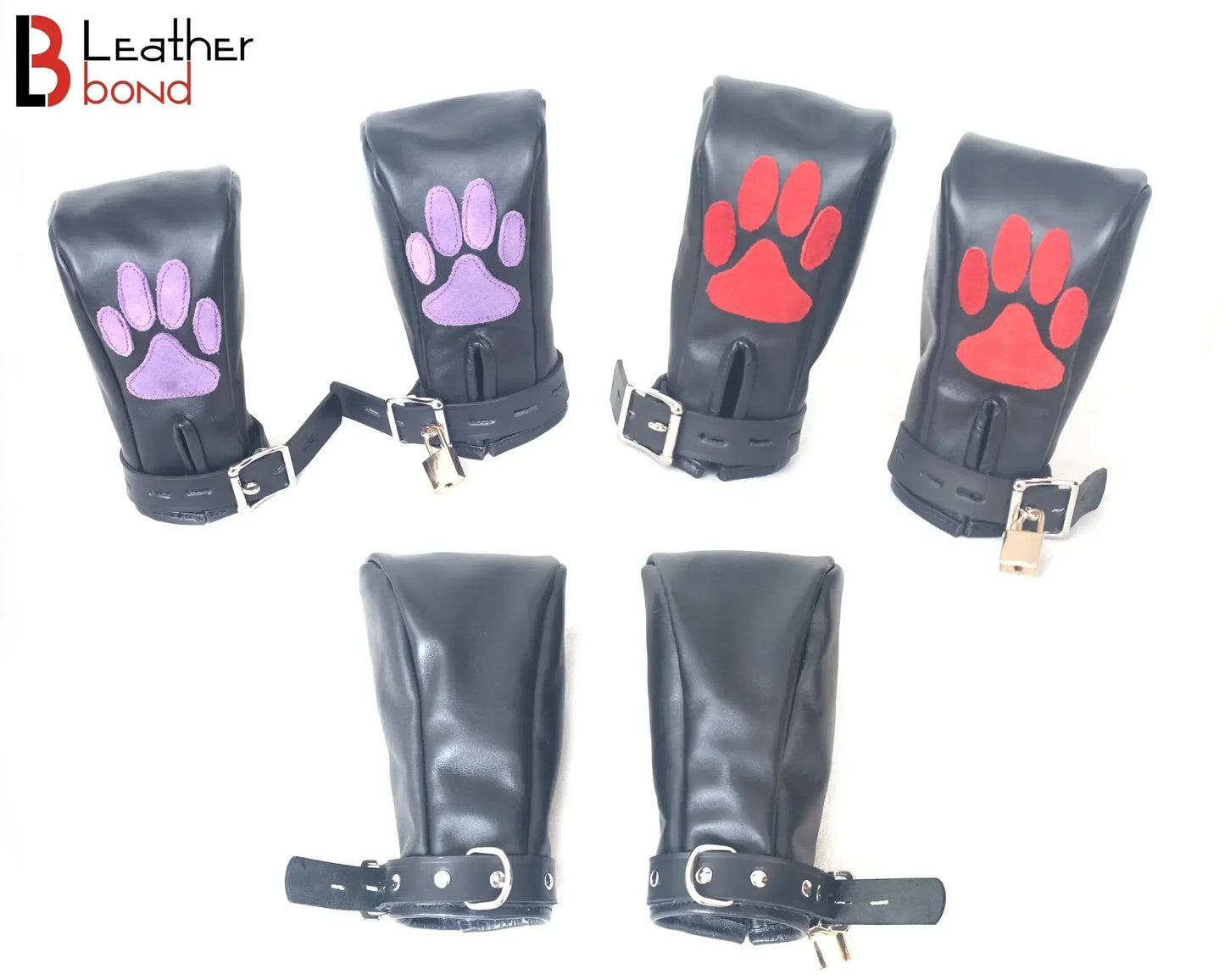 Real Cowhide Leather Fist Mitts Lockable Paw Gloves