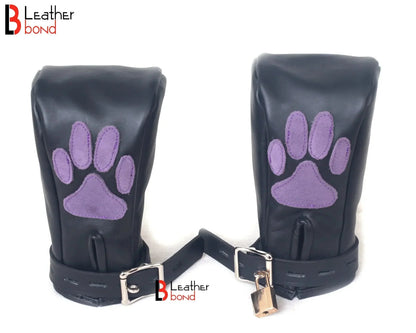 Real Cowhide Leather Fist Mitts Lockable Paw Gloves