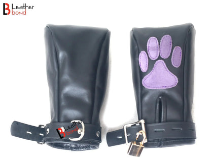 Real Cowhide Leather Fist Mitts Lockable Paw Gloves