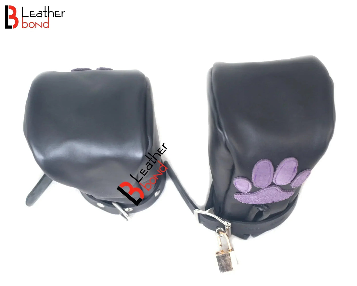 Real Cowhide Leather Fist Mitts Lockable Paw Gloves