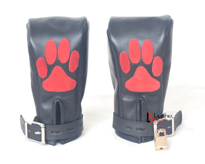 Real Cowhide Leather Fist Mitts Lockable Paw Gloves