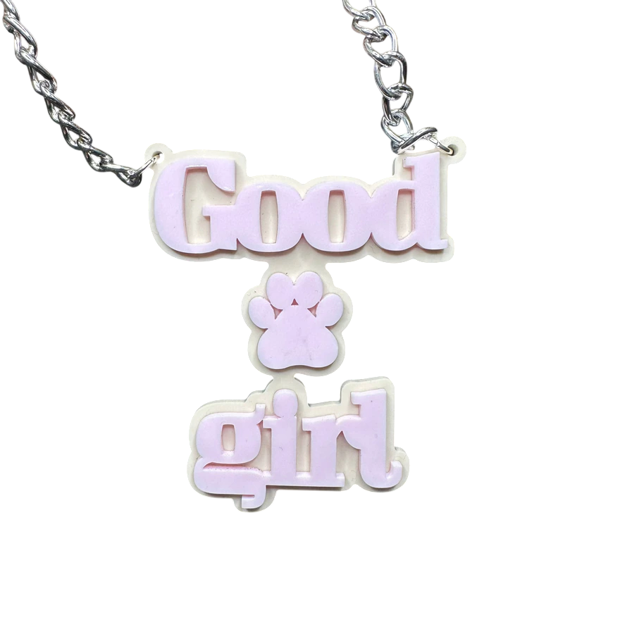 Good Girl Pup Acrylic Baby Pink Necklace