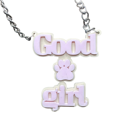 Good Girl Pup Acrylic Baby Pink Necklace
