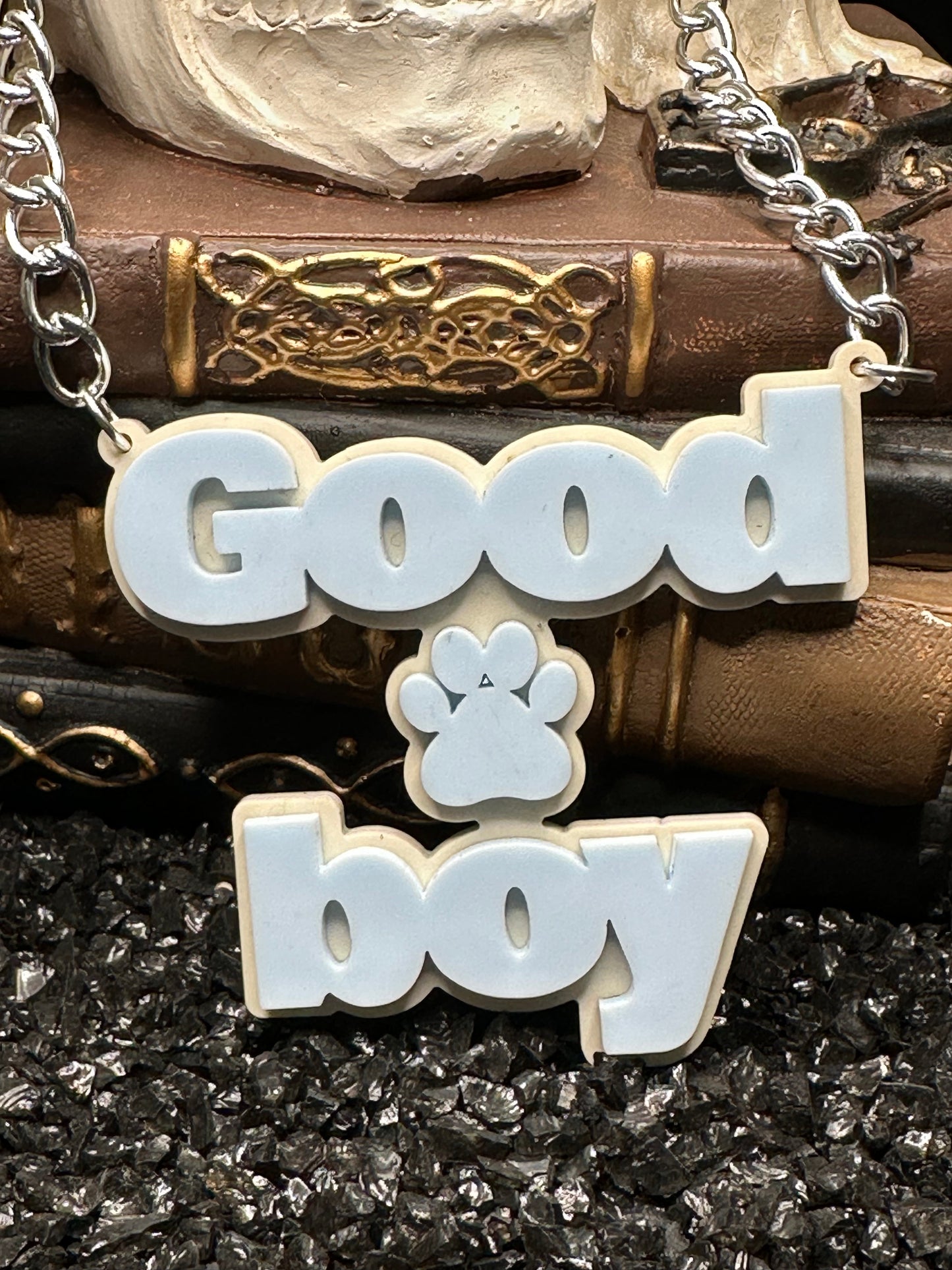 Good Boy Pup Acrylic Blue Necklace