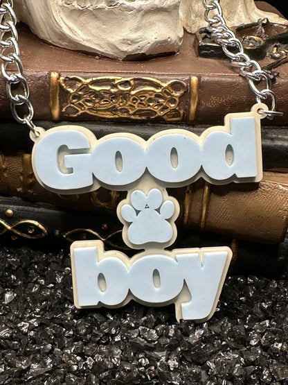 Good Boy Pup Acrylic Blue Necklace