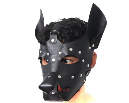 Genuine Cowhide Leather Puppy Dog Mask Hood