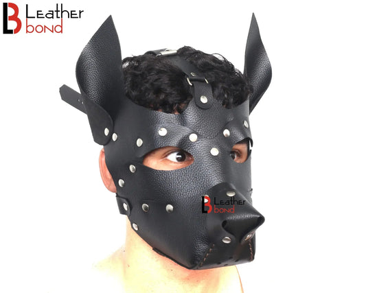 Genuine Cowhide Leather Puppy Dog Mask Hood