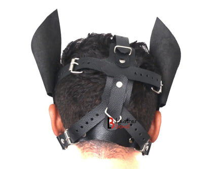 Genuine Cowhide Leather Puppy Dog Mask Hood