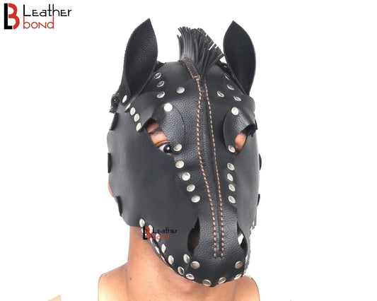 Genuine Cowhide Leather Horse Mask Hood
