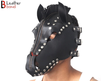 Genuine Cowhide Leather Horse Mask Hood