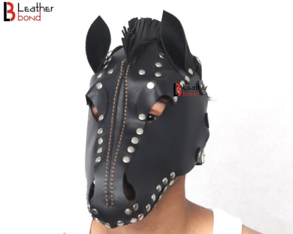 Genuine Cowhide Leather Horse Mask Hood